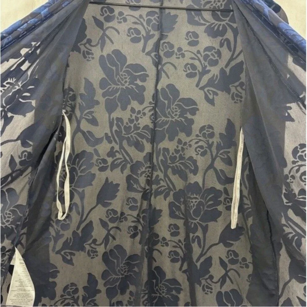 Blue Burnout Velvet Floral Open Cardigan Whimsigoth Dark Romantic Oversized